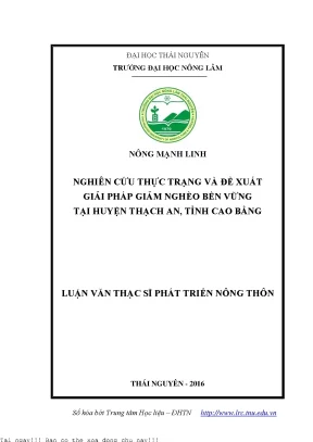 Nghiên cứu thực trạng và đề xuất giải pháp giảm nghèo bền vững tại huyện thạch an tỉnh cao bằng