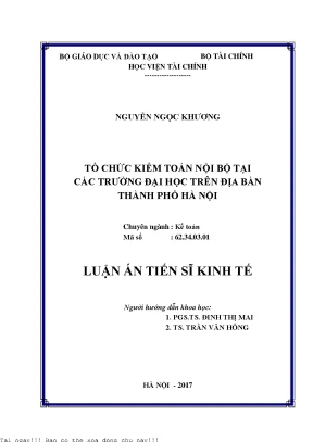 Tổ chức kiểm toán nội bộ tại các trường đại học trên địa bàn thành phố hà nội