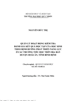 Quản lý hoạt động kiểm tra đánh giá kết quả học tập của học sinh theo định hướng phát triển năng lực ở các trường tiểu học trên địa bàn huyện hoài ân tỉnh bình định