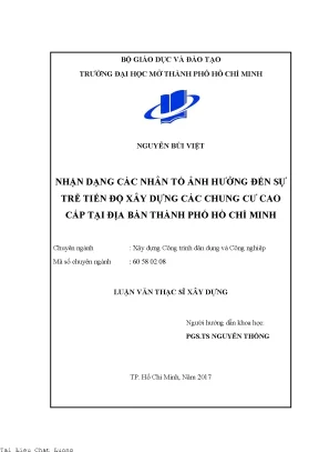 Nhận dạng các nhân tố ảnh hưởng đến sự trễ tiến độ các chung cư cao cấp tại địa bàn thành phố hồ chí minh