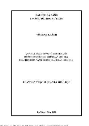 Quản lý hoạt động tổ chuyên môn ở các trường tiểu học quận sơn trà thành phố đà nẵng trong giai đoạn hiện nay