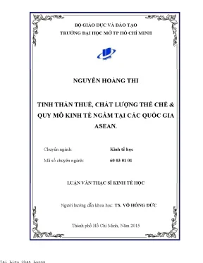 Tinh thần thuế chất lượng thể chế và quy mô kinh tế ngầm tại các quốc gia asean