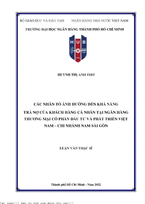 Các nhân tố ảnh hưởng đến khả năng trả nợ của khách hàng cá nhân tại ngân hàng thương mại cổ phần đầu tư và phát triển việt nam chi nhánh nam sài gòn 2022