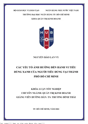 Các yếu tố ảnh hưởng đến hành vi tiêu dùng xanh của người tiêu dùng tại thành phố hồ chí minh 2022