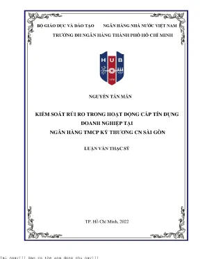 Kiểm soát rủi ro trong hoạt động cấp tín dụng doanh nghiệp tại ngân hàng thương mại cổ phần kỹ thương chi nhánh sài gòn 2022