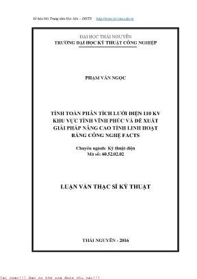 Tính toán phân tích lưới điện 110 kv khu vực tỉnh vĩnh phúc và đề xuất giải pháp nâng cao tính linh hoạt bằng công nghệ facts