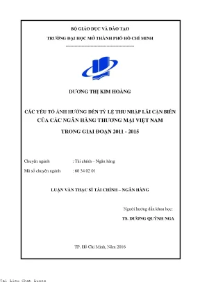 Các yếu tố ảnh hưởng đến tỷ lệ thu nhập lãi cận biên của các ngân hàng thương mại việt nam trong giai đoạn 2011 2015
