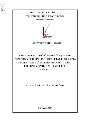 Chất lượng cuộc sống người bệnh sau phẫu thuật cố định cột sống thắt lưng cùng giải ép ghép xương liên thân đốt 3 tầng tại bệnh viện hữu nghị việt đức năm 2022