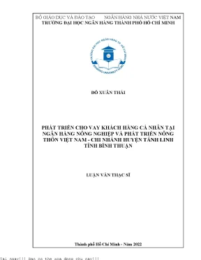 Phát triển cho vay khách hàng cá nhân tại ngân hàng nông nghiệp và phát triển nông thôn việt nam chi nhánh huyện tánh linh tỉnh bình thuận 2022