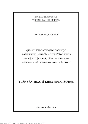 Quản lý hoạt động dạy học môn tiếng anh ở các trường thcs huyện hiệp hòa tỉnh bắc giang đáp ứng yêu cầu đổi mới giáo dục