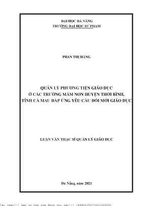 Quản lý phương tiện giáo dục ở các trường mầm non huyện thới bình tỉnh cà mau đáp ứng yêu cầu đổi mới giáo dục