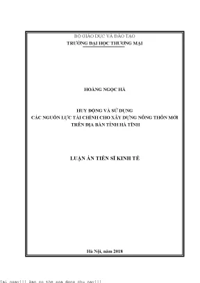 Huy động và sử dụng các nguồn lực tài chính cho xây dựng nông thôn mới trên địa bàn tỉnh hà tĩnh