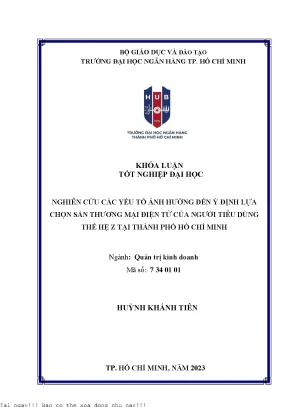 Nghiên cứu các yếu tố ảnh hưởng đến ý định lựa chọn sàn thương mại điện tử của người tiêu dùng thế hệ z tại thành phố hồ chí minh 2023