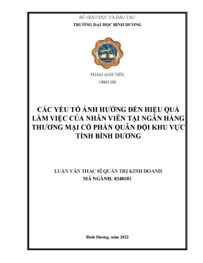 Các yếu tố ảnh hưởng đến hiệu quả làm việc của nhân viên tại ngân hàng thương mại cổ phần quân đội khu vực tỉnh bình dương
