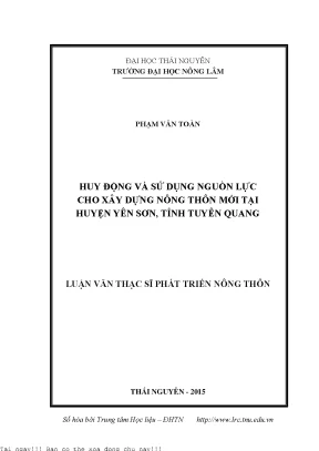 Huy động và sử dụng nguồn lực cho xây dựng nông thôn mới tại huyện yên sơn tỉnh tuyên quang