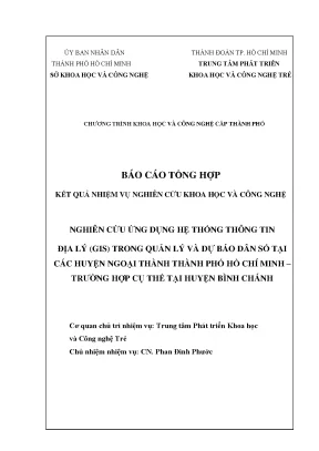 Nghiên cứu ứng dụng hệ thống thông tin địa lý gis trong quản lý và dự báo dân số tại các huyện ngoại thành thành phố hồ chí minh