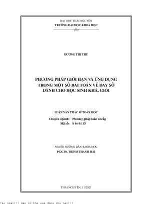 Phương pháp giới hạn và ứng dụng trong một số bài toán về dãy số dành cho học sinh khá giỏi