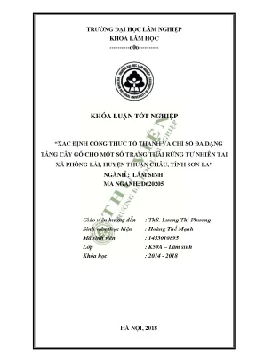 Xác định công thức tổ thành và chỉ số đa dạng tầng cây gỗ cho một số trạng thái rừng tự nhiên tại xã phổng lái huyện thuận châu tỉnh sơn la