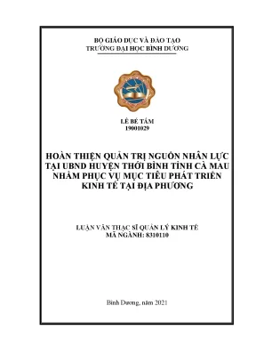 Hoàn thiện công tác đào tạo và phát triển nguồn nhân lực tại uỷ ban nhân dân huyện thới bình tỉnh cà mau nhằm phục vụ mục tiêu phát triển kinh tế địa phương