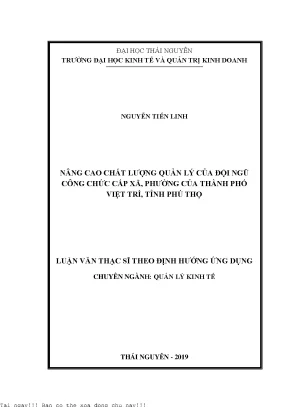 Nâng cao chất lượng quản lý của đội ngũ công chức cấp xã phường của thành phố việt trì tỉnh phú thọ