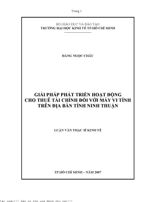 Giải pháp phát triển hoạt động cho thuê tài chính đối với máy vi tính trên địa bàn tỉnh ninh thuận