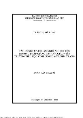 Tác động của chuẩn nghề nghiệp đến phương pháp giảng dạy của giáo viên trường tiểu học vĩnh lương 1 tp nha trang