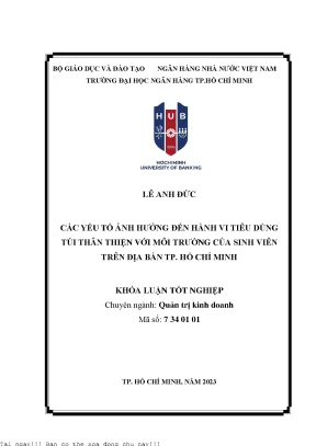 Các yếu tố ảnh hưởng đến hành vi tiêu dùng túi thân thiện với môi trường của sinh viên trên địa bàn tp hồ chí minh 2023