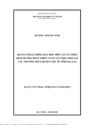 Quản lý hoạt động dạy học môn vật lý theo định hướng phát triển năng lực học sinh tại các trường trung học cơ sở huyện chư sê tỉnh gia lai