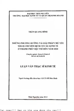 Những phương hướng và giải pháp chủ yếu nhằm chuyển dịch cơ cấu kinh tế ở thành phố việt trì đến năm 2020