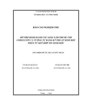 Hỗ trợ định danh các loài nấm thuộc chi cordyceps và tương tự bằng kỹ thuật sinh học phân tử kết hợp tin sinh họ