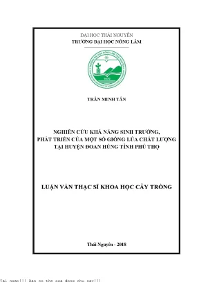 Nghiên cứu khả năng sinh trưởng phát triển của một số giống lúa chất lượng tại huyện đoan hùng tỉnh phú thọ