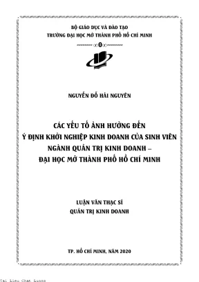Các yếu tố ảnh hưởng đến ý định khởi nghiệp kinh doanh của sinh viên ngành quản trị kinh doanh đại học mở thành phố hồ chí minh
