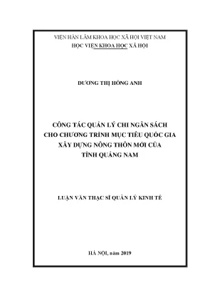 Công tác quản lý chi ngân sách cho chương trình mục tiêu quốc gia xây dựng nông thôn mới của tỉnh quảng nam