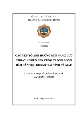 Các yếu tố ảnh hưởng đến năng lực thoát nghèo bền vững trong đồng bào dân tộc khmer tại tỉnh cà mau