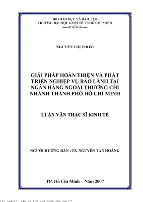 Giải pháp hoàn thiện và phát triển nghiệp vụ bảo lãnh tại ngân hàng ngoại thương chi nhánh tp hồ chí minh