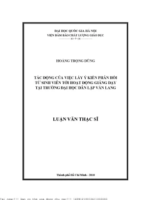 Tác động của việc lấy ý kiến phản hồi từ sinh viên tới hoạt động giảng dạy tại trường đại học dân lập văn lang