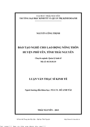 Đào tạo nghề cho lao động nông thôn huyện phổ yên tỉnh thái nguyên