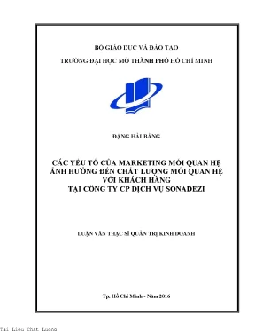 Các yếu tố của marketing mối quan hệ ảnh hưởng đến chất lượng mối quan hệ với khách hàng tại công ty cổ phần dịch vụ sonadezi