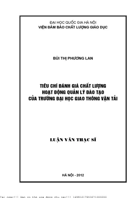 Tiêu chí đánh giá chất lượng hoạt động quản lý đào tạo của trường đại học giao thông vận tải