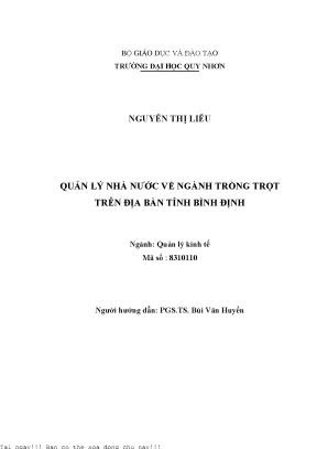 Quản lý nhà nước về ngành trồng trọt trên địa bàn tỉnh bình định