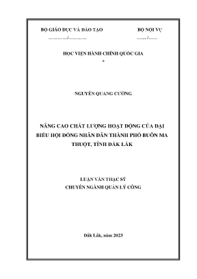 Nâng cao chất lượng hoạt động của đại biểu hội đồng nhân dân thành phố buôn ma thuột tỉnh đắk lắk