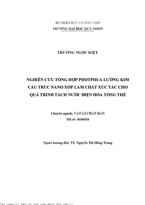 Nghiên cứu tổng hợp pholthua lưỡng kim cấu trúc nano xốp làm chất xúc tác cho quá trình tách nước điện hóa tổng thể