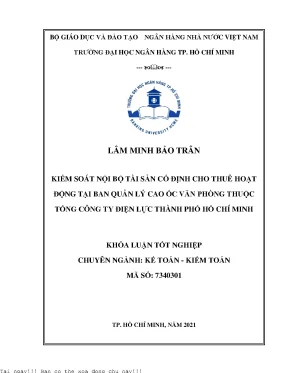Kiểm soát nội bộ tài sản cố định cho thuê hoạt động tại ban quản lý cao ốc văn phòng thuộc tổng công ty điện lực thành phố hồ chí minh 2021