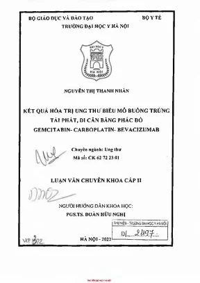 Kết quả hóa trị ung thư biểu mô buồng trứng tái phát di căn bằng phác đồ gemcitabin carboplatin bevacizumab