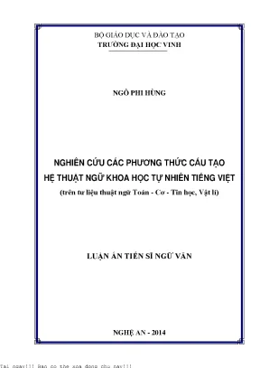 Nghiên cứu các phương thức cấu tạo hệ thuật ngữ khoa học tự nhiên tiếng việt trên tư liệu thuật ngữ toán cơ tin học vật lí