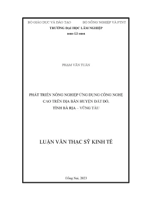 Phát triển nông nghiệp ứng dụng công nghệ cao trên địa bàn huyện đất đỏ tỉnh bà rịa vũng tàu