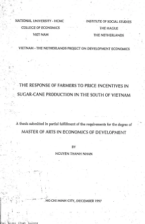 The response of farmers to price incentives in sugar cane production in the south of vietnam