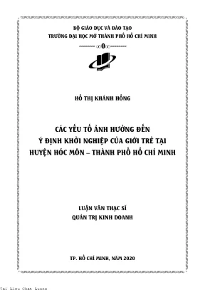 Các yếu tố ảnh hưởng đến ý định khởi nghiệp của giới trẻ tại huyện hóc môn thành phố hồ chí minh