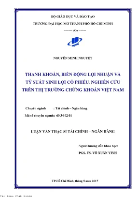 Thanh khoản biến động lợi nhuận và tỷ suất sinh lợi cổ phiếu nghiên cứu trên thị trường chứng khoán việt nam
