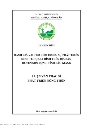 Đánh giá vai trò giới trong sự phát triển inh tế hộ gia đình trên địa bàn huyện sơn động tỉnh bắc giang